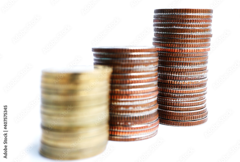 Stack of Thai Baht coins on white background Stack of Thai Baht coins on white background