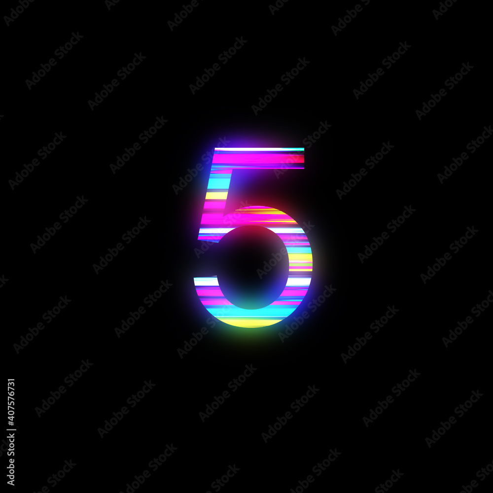 Rainbow number 5 illustration on isolated black background. Abstract alphabet symbol for banner , flyer or cover. Stock illustration. Rainbow number 5 illustration on isolated black background. Abstract alphabet symbol for banner , flyer or cover. Stock illustration.