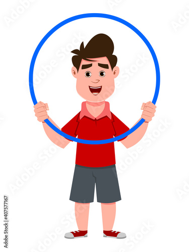 cute boy play hula hoop