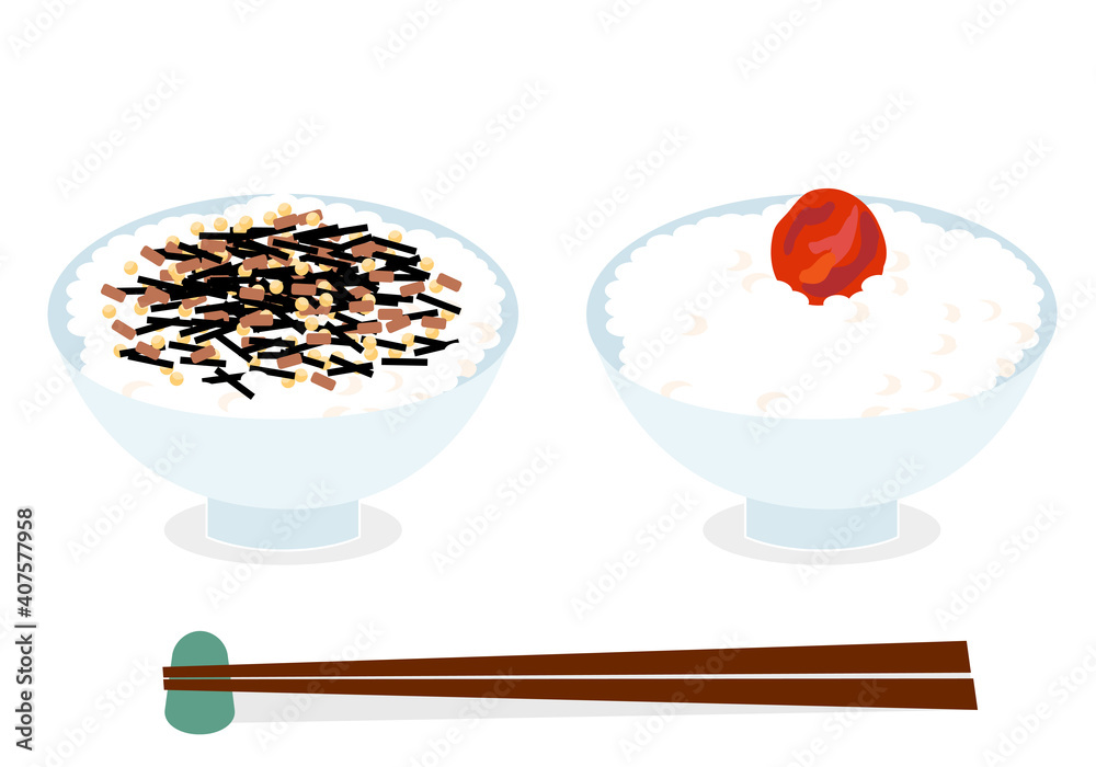 梅干ご飯とふりかけご飯のイラストセット Stock Vector Adobe Stock
