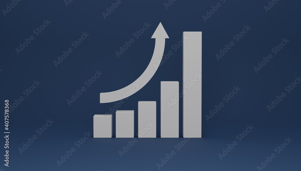 Increase graph with point up arrow, concept of business profit, 3D ...