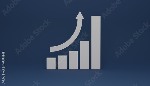 Increase graph with point up arrow, concept of business profit, 3D rendering illustration