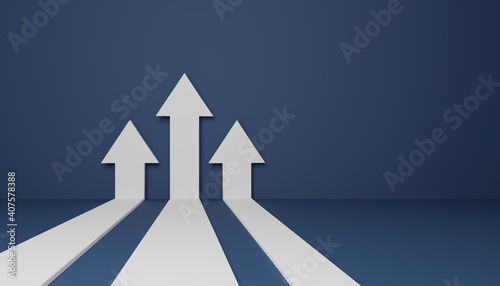 Three flat arrows up, concept of business target reach, 3D rendering illustration