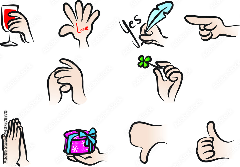 vector drawing hands emoji set