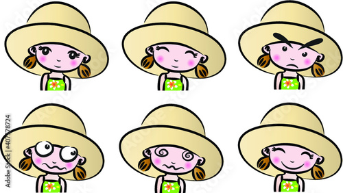 vector cartoon girls with hat emoji set