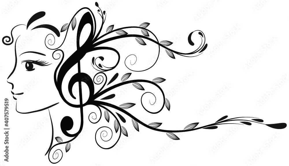 vector drawing beauty with flowers music note vector drawing beauty with flowers music note