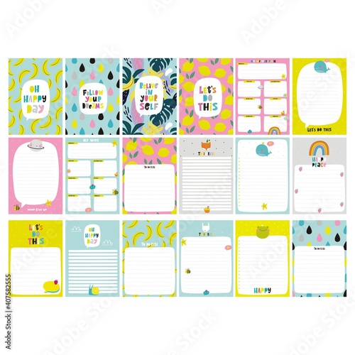 Vector weekly planner template. Vector templates with cute design elements. Cute print for cards, poster, banners, book covers, notebooks page. 