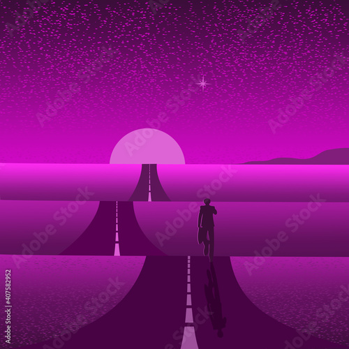 The guy overcomes the sharp turns of life striving for a bright future. Vector illustration
