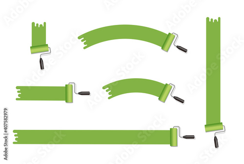 roller painter, paintbrush vector illustration  . Various  shapes set (green)