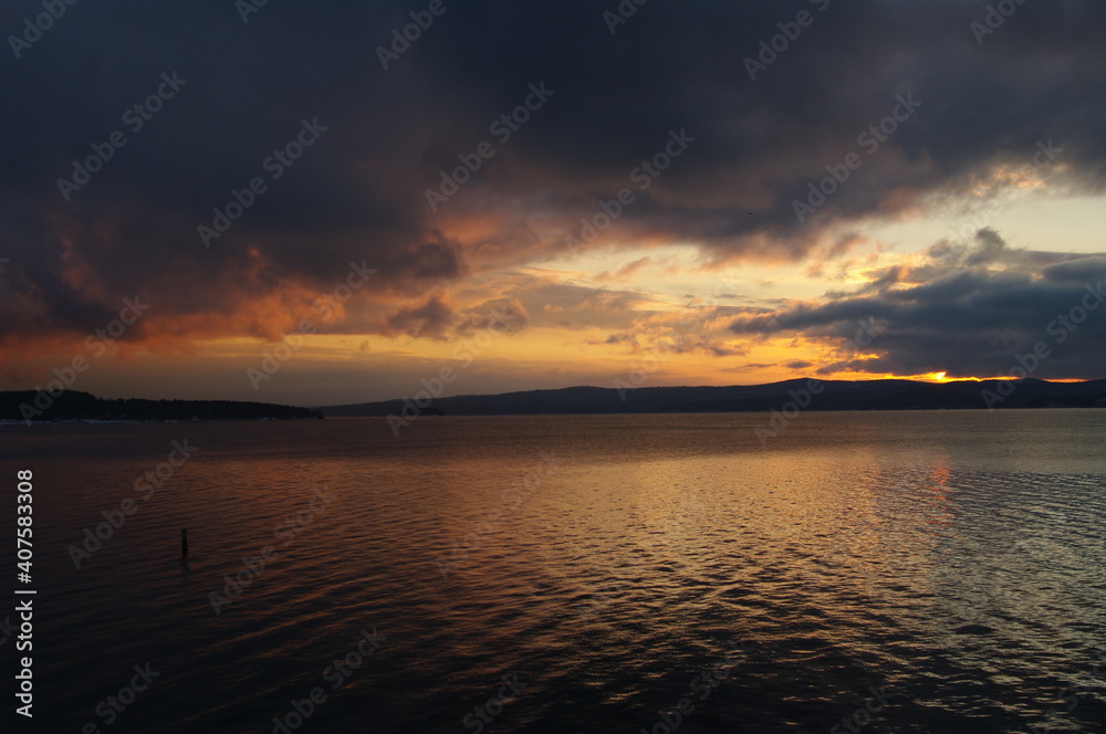 Naklejka premium Siberia. Ust Ilim reservoir. Angara River