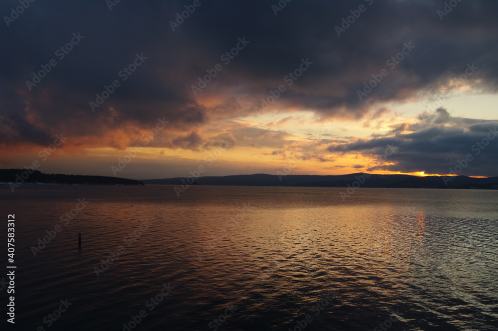 Naklejka premium Siberia. Ust Ilim reservoir. Angara River