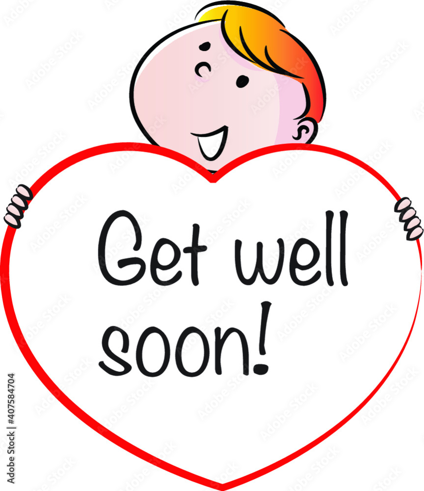 vector cartoon school kids holding heart shape card get well soon Stock ...