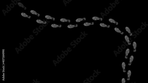 Shoes footprint animation ( MP4, 4K ). Black background. photo