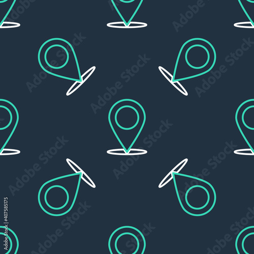 Line Map pin icon isolated seamless pattern on black background. Navigation, pointer, location, map, gps, direction, place, compass, search concept. Vector. © vector_v