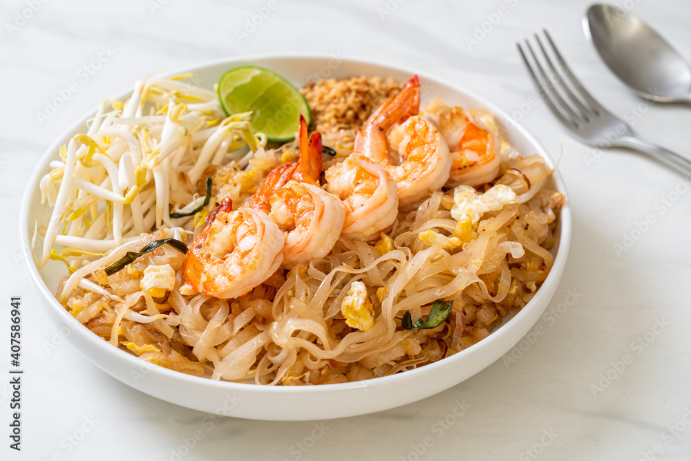 stir-fried noodles with shrimp and sprouts or Pad Thai stir-fried noodles with shrimp and sprouts or Pad Thai