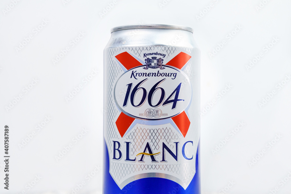 Tyumen, Russia-January 20, 2021: Kronenbourg 1664 Blanc is one of the ...