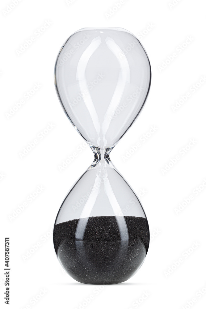Hourglass with black sand isolated on white background Hourglass with black sand isolated on white background
