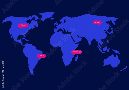 Remote communication, long distance friends, relationships, freelancer managing project via internet online, language exchange programs, friends chatting around the world. Modern vector illustration 