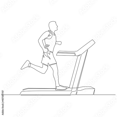 Continuous  line of man running on Treadmill. exercise vector