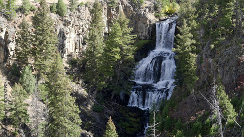 high angle view of undine falls of yellowstone national park in wyoming