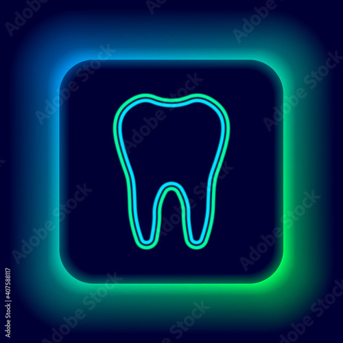 Glowing neon line Tooth icon isolated on black background. Tooth symbol for dentistry clinic or dentist medical center and toothpaste package. Colorful outline concept. Vector.