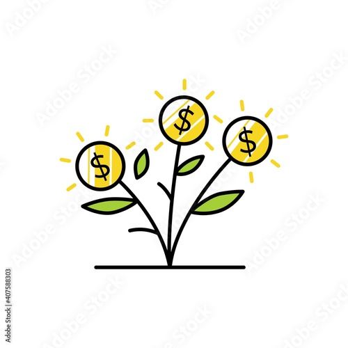 money grow coin leaf growth investment sprout flower logo vector icon illustration