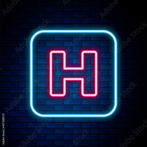 Glowing neon line Hospital sign icon isolated on brick wall background. Colorful outline concept. Vector.