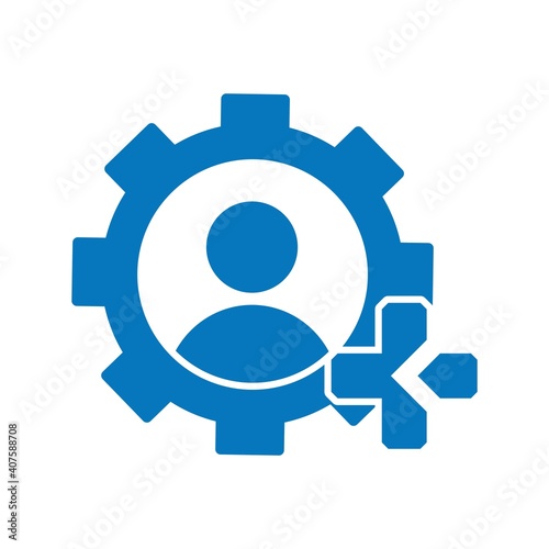 Person, gear, plus icon. Add skill. Vector icon isolated on white background.