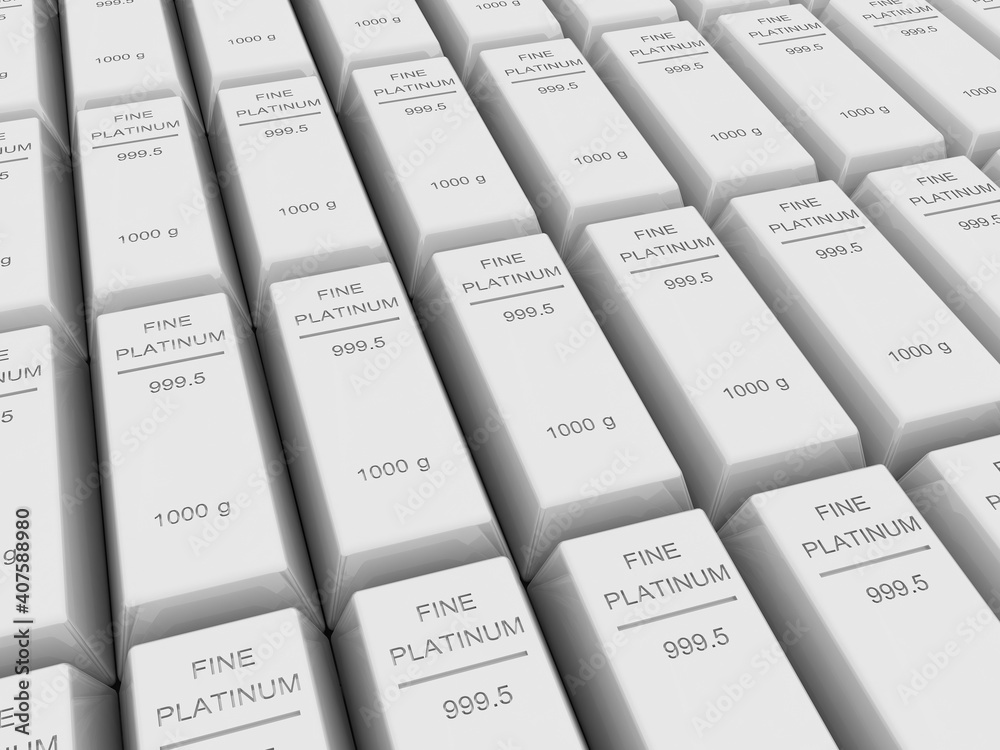 Many platinum bar or ingots ,3d rendering Many platinum bar or ingots ,3d rendering