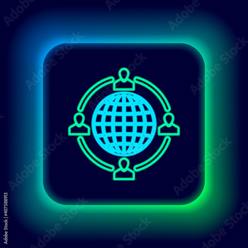 Glowing neon line Outsourcing concept icon isolated on black background. Cooperation sign. Idea of teamwork and investment. Colorful outline concept. Vector.