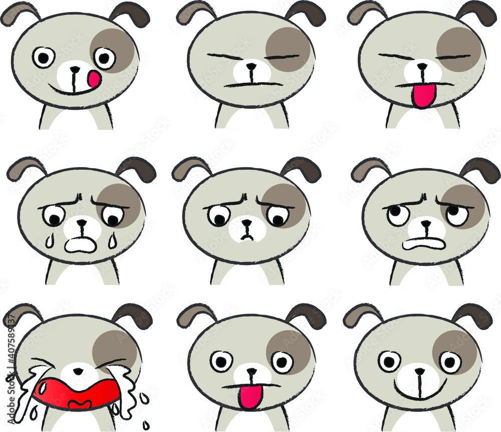vector cartoon dog face emoji set