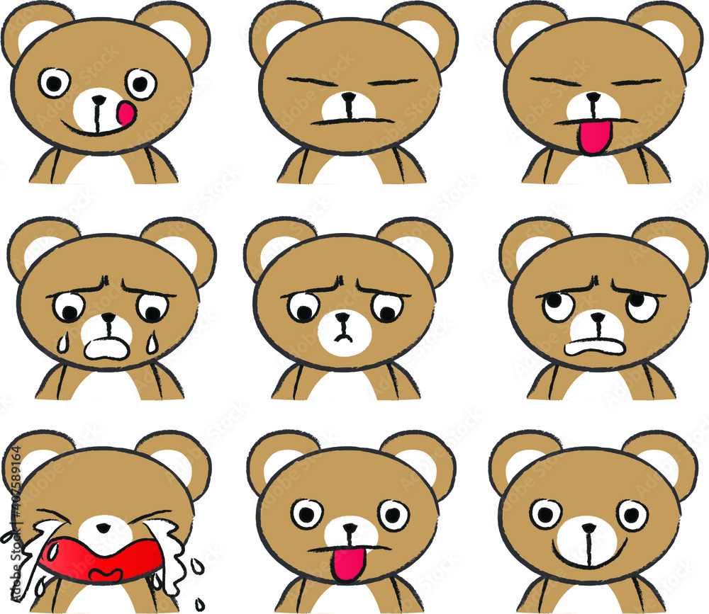 Fototapeta premium vector cartoon bear face emoji set