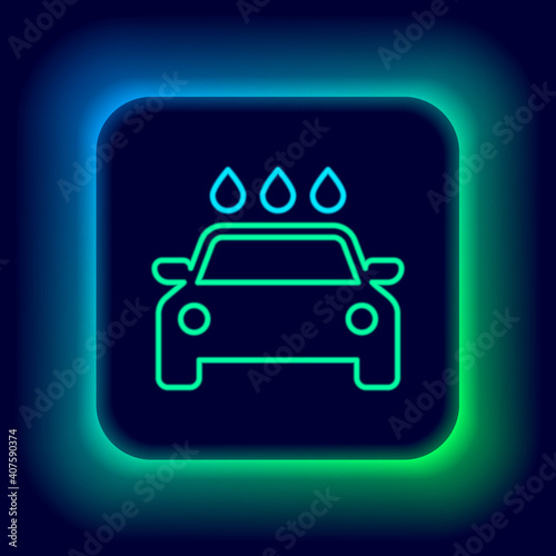 Glowing neon line Car wash icon isolated on black background. Carwash service and water cloud icon. Colorful outline concept. Vector.