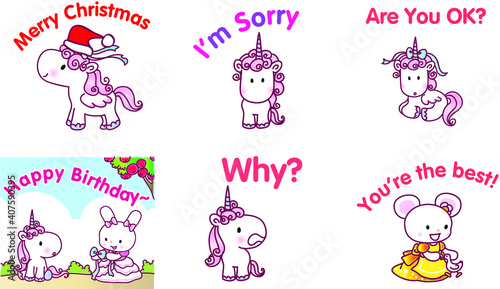 vector cartoon unicorn emoji set