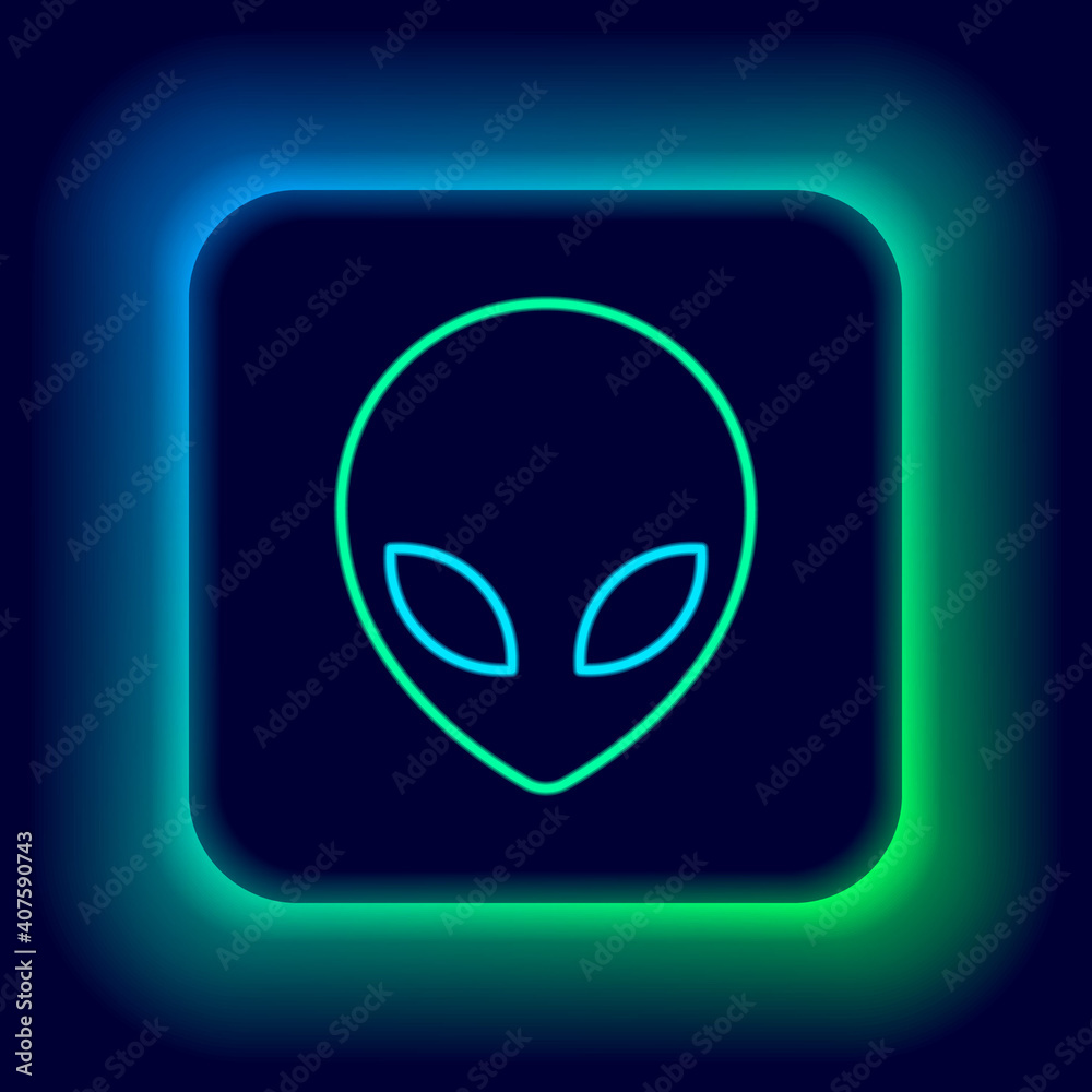 Glowing neon line Alien icon isolated on black background. Extraterrestrial alien face or head symbol. Colorful outline concept. Vector. Glowing neon line Alien icon isolated on black background. Extraterrestrial alien face or head symbol. Colorful outline concept. Vector.