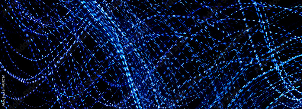 blue dashed lines of lights on a black background blue dashed lines of lights on a black background