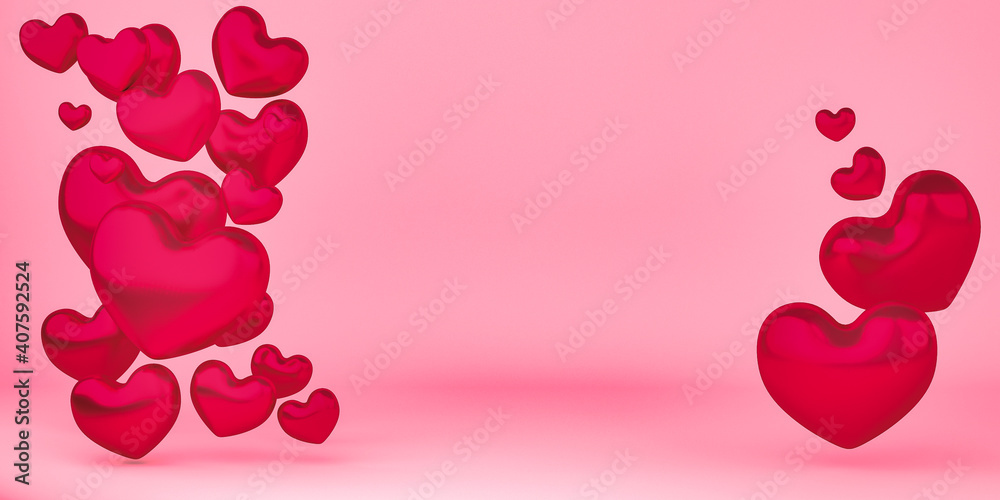 Realistic happy valentines day background with heart shape balloons decorations