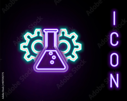Glowing neon line Bioengineering icon isolated on black background. Element of genetics and bioengineering icon. Biology, molecule, chemical icon. Colorful outline concept. Vector.
