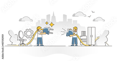 404 error page with website problem as cable socket fail outline concept