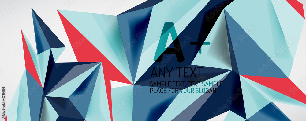 Vector triangle geometric backgrounds. Low poly 3d shape on light backdrop. Vector illustration for covers, banners, flyers and posters and other designs Vector triangle geometric backgrounds. Low poly 3d shape on light backdrop. Vector illustration for covers, banners, flyers and posters and other designs