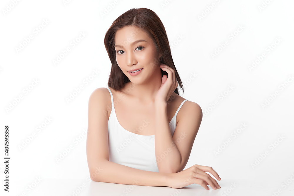 Beautiful young asian woman with clean fresh skin on white background, Face care, Facial treatment, Cosmetology, beauty and spa, Asian women portrait Beautiful young asian woman with clean fresh skin on white background, Face care, Facial treatment, Cosmetology, beauty and spa, Asian women portrait