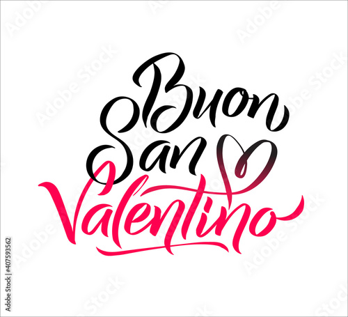 Happy Valentines Day Italian Black and Pink Lettering Greeting Card White Background. Hand Drawn Calligraphy. Lovely Poster