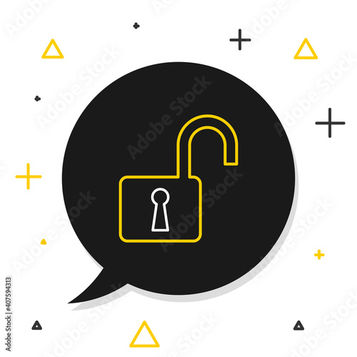 Line Open padlock icon isolated on white background. Opened lock sign. Cyber security concept. Digital data protection. Safety safety. Colorful outline concept. Vector.