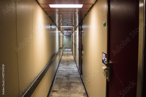 evocative image of a corridor of a scheduled ferry 