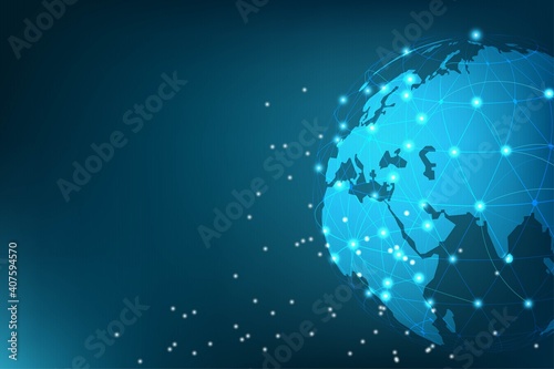 Abstract blue technology background.Vector world circle and electricity line with blue electronic cycle. Digital data , circuit board, Scientific background, Digital art and Abstract background concep