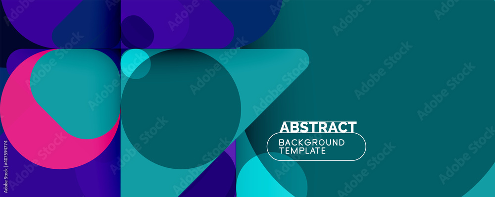 Flat geometric round shapes and dynamic lines, abstract background. Vector illustration for placards, brochures, posters and banners