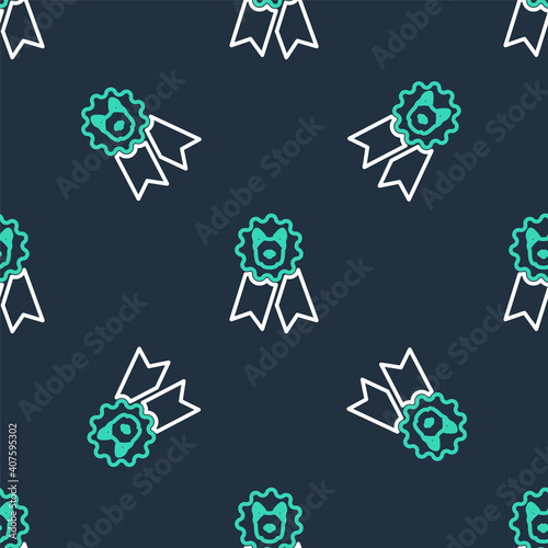 Line Dog award symbol icon isolated seamless pattern on black background. Medal with dog footprint as pets exhibition winner concept. Vector.