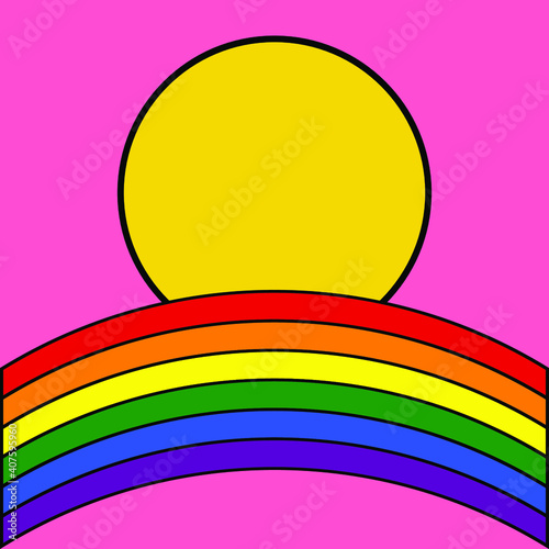 LGBT rainbow and sun on pink background, vector illustration