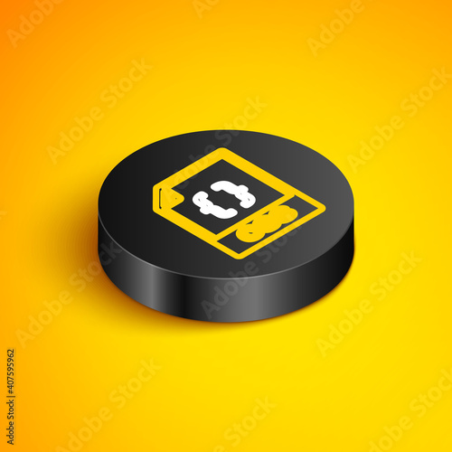Isometric line CSS file document. Download css button icon isolated on yellow background. CSS file symbol. Black circle button. Vector.