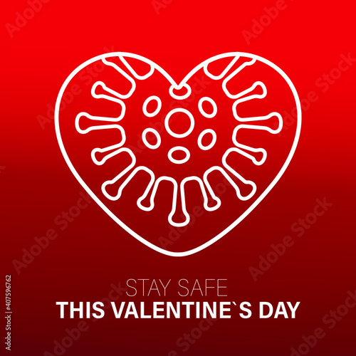 Safe valentine day concept. Red valentine love heart and Quarantine biohazard danger